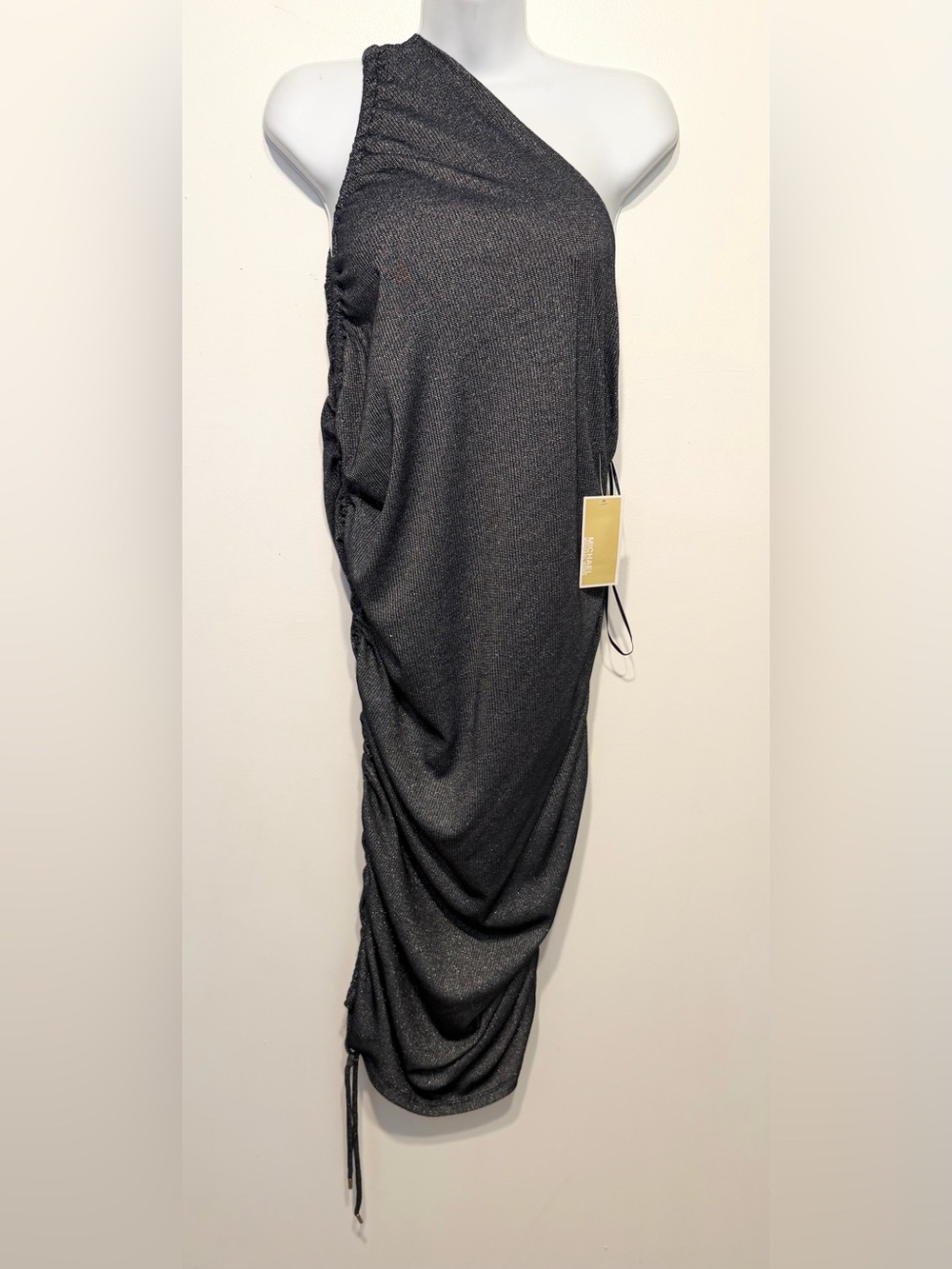 Michael Kors Charcoal Ruched MaxinDress with Subtle Shimmer